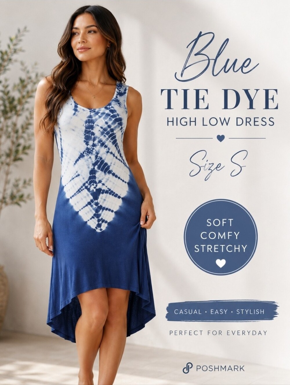 Blue Tie dye high low dress Size S